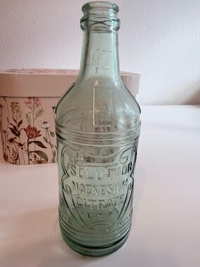 Antique Aqua Glass Bottle - Solution Magnesium Citrate Embossed